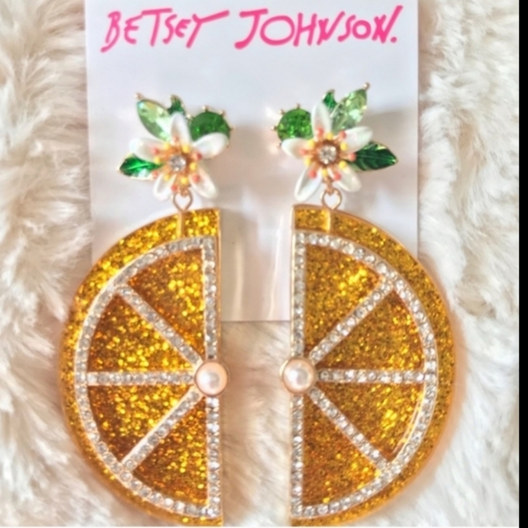 Betsey Johnson Crystal Lemon Statement Earrings - Picture 6 of 7